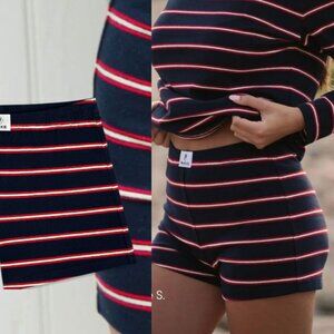 Parke Navy Blue and Red Stripe Mini Shorts